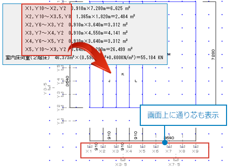 床荷重面積の領域にあわせて床面積図を作成